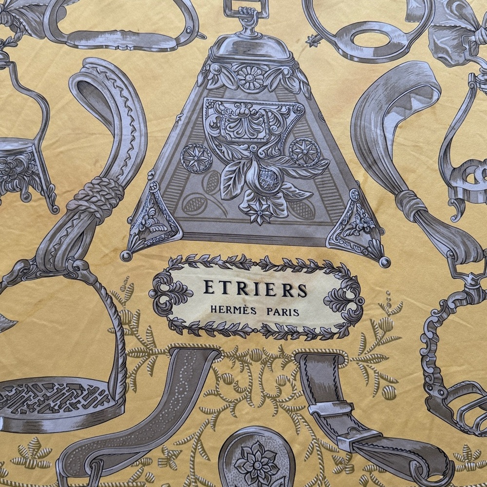Hermes Yellow and Gray Etriers Silk Scarf - Picture 2 of 8
